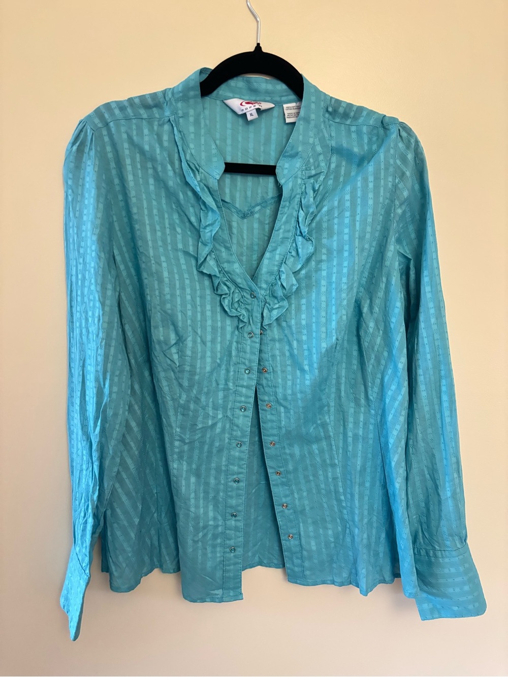 Roper Womens Western Shirt Size XL Floral Pearl Buttons Turquoise